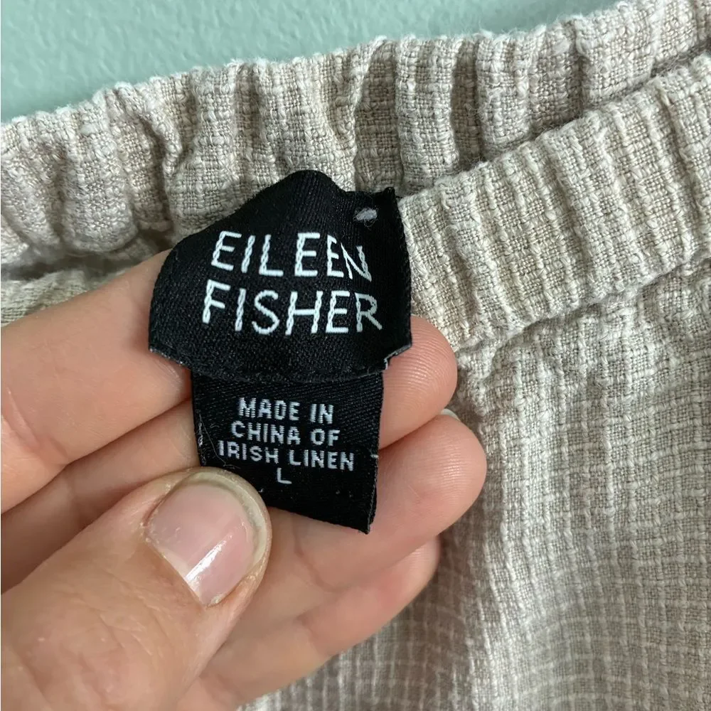 Eileen Fisher Tan Irish Linen Wide Leg Crinkle Cropped Pants Sz L See Descrip